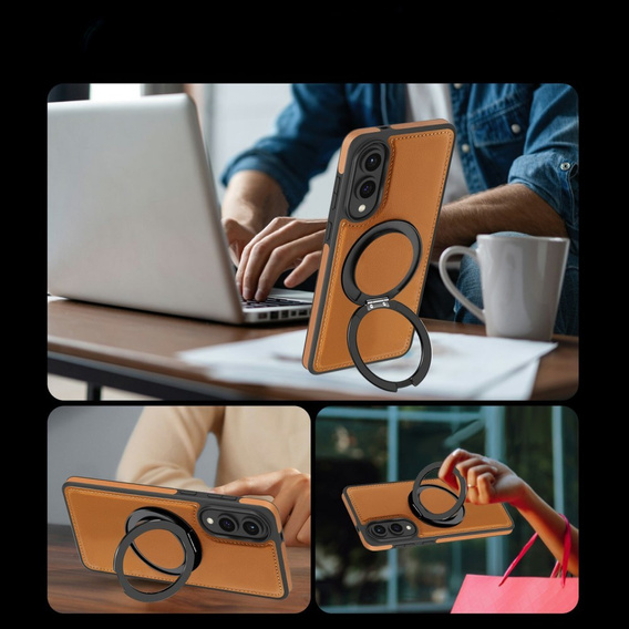 Etui do Samsung Galaxy S25 Edge, magnetyczne z podstawką – brązowe