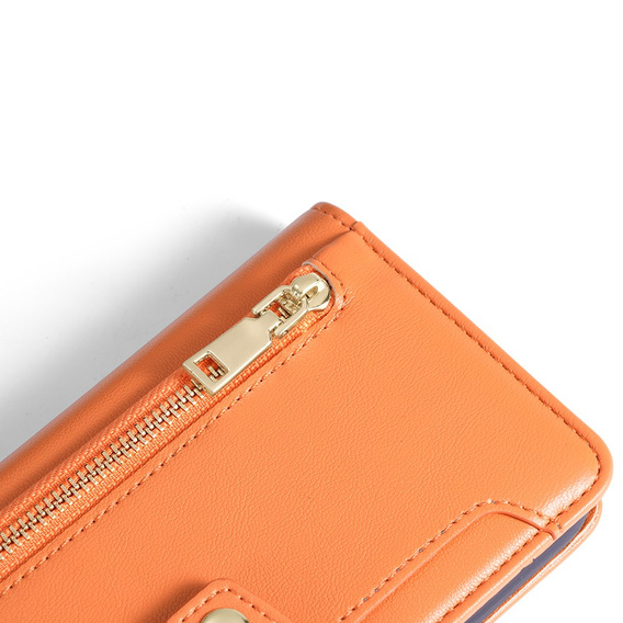 Etui z klapką do Oppo Reno8 T 4G, Wallet Zipper Pocket, pomarańczowe