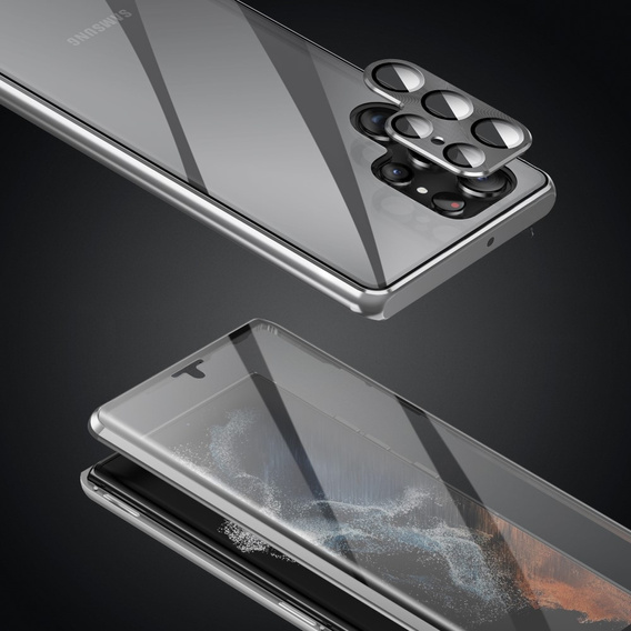 Etui do Samsung Galaxy S23 Ultra, Magnetic Dual Glass, srebrne