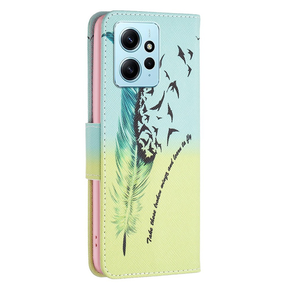 Etui z klapką do Xiaomi Redmi Note 12 4G, Wallet, Feather niebieskie / żółte