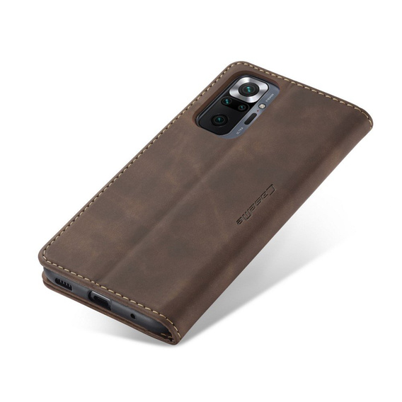 Etui CASEME do Xiaomi Redmi Note 10 Pro, Leather Wallet Case, kawowe