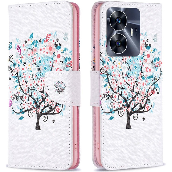 Etui z klapką do Realme C55, Wallet, Colorful Tree białe