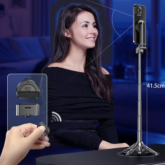 Selfie Stick Aluminium z funkcją statywu i pilotem Bluetooth, do smartfonów