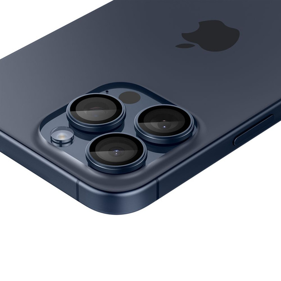 2x Spigen OPTIK.TR "EZ FIT", Szkło Hartowane na Aparat do iPhone 15 Pro / Pro Max / 14 Pro / Pro Max, Granatowe