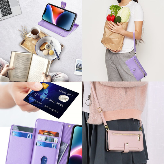 Etui z klapką do Xiaomi Redmi Note 13 Pro 5G, Wallet Zipper Pocket, fioletowe