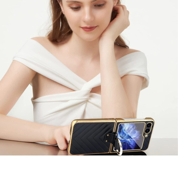 Etui do Samsung Galaxy Z Flip7 FE / Z Flip6, Leather Ring, czarne