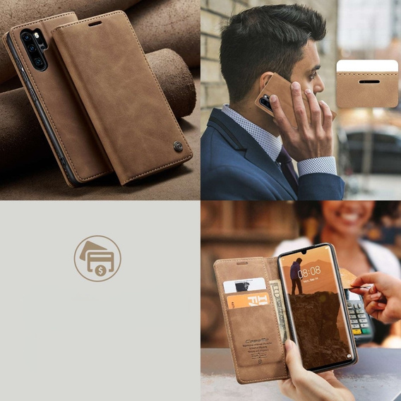 Etui CASEME do Huawei P30 Pro, Leather Wallet Case, brązowe