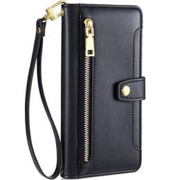 Etui z klapką do iPhone 14, Wallet Zipper Pocket, czarne