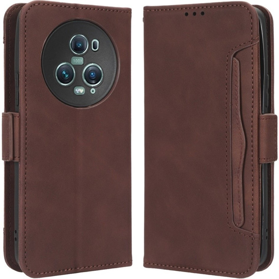 Etui z klapką do Honor Magic 5 Pro 5G, Card Slot, brązowe