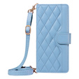 Etui z klapką do iPhone 16E, Rhombus Crossbody Leather, niebieskie