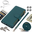 Etui z klapką do Samsung Galaxy S24 Ultra, Wallet Zipper Pocket RFID, z paskiem na ramię, zielone