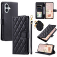 Etui z klapką do iPhone 16, Rhombus Crossbody Leather, czarne
