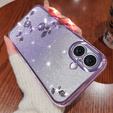 Etui do iPhone 16, Glitter Flower, fioletowe