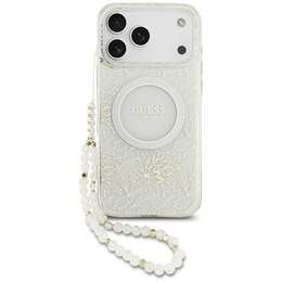 Etui Guess IML Flowers Electroplated Allover With Beads Strap, do MagSafe, z paskiem do iPhone 17 Pro Max