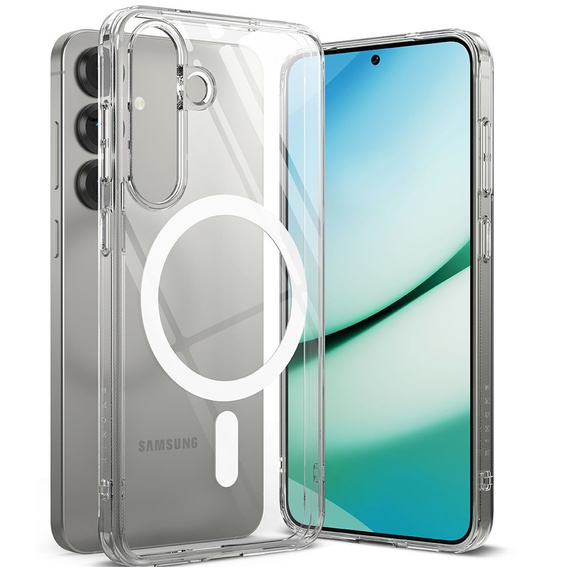 Etui Ringke do Samsung Galaxy S25, Fusion MagSafe, Przezroczyste + Szkło Hartowane 9H