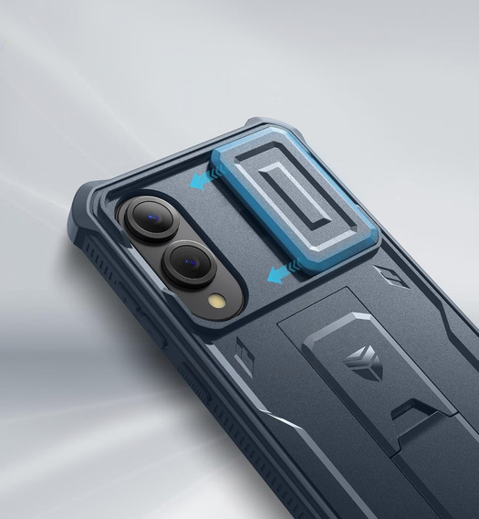 Wytrzymałe etui Dexnor do Samsung Galaxy S25 Edge z osłoną kamery i podstawką - niebieskie
