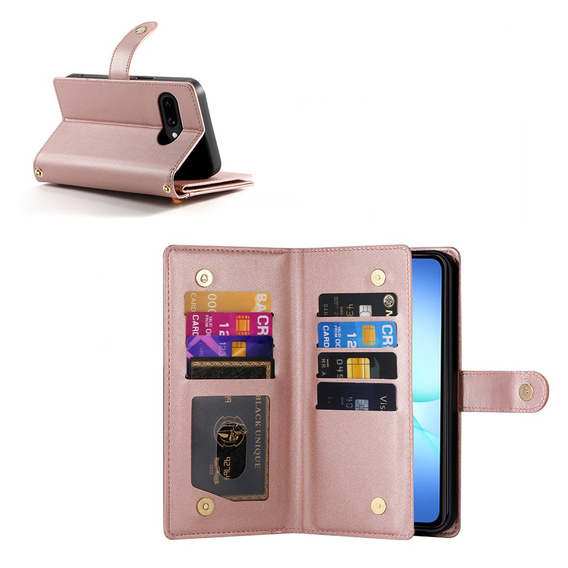 Etui z klapką do Samsung Galaxy A17 5G, Wallet Zipper Pocket, portfelowe, różowe