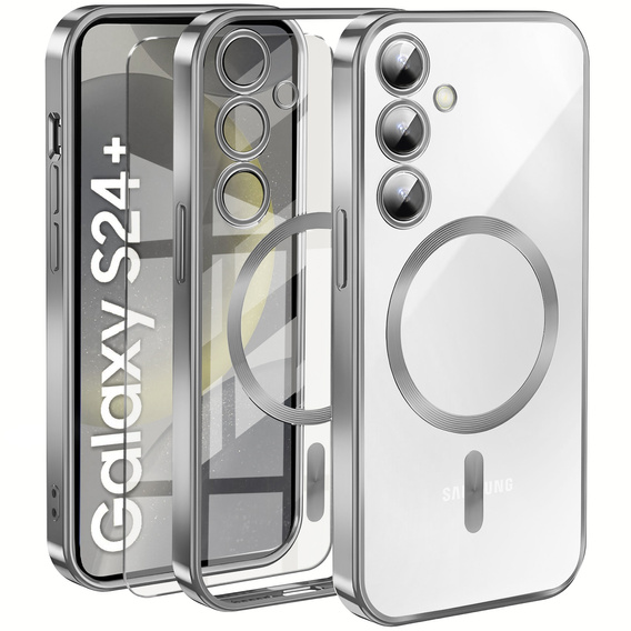 Etui do Samsung Galaxy S24+ Plus, Electro MagSafe, srebrne + Szkło na ekran