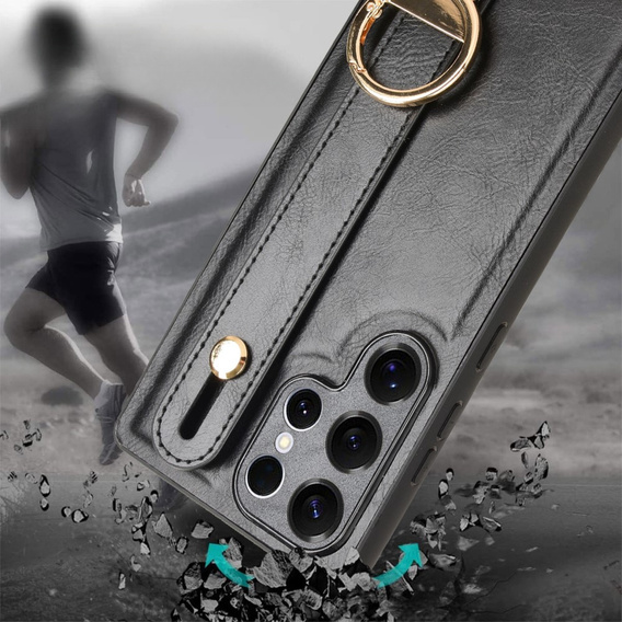 Etui do Samsung Galaxy S25 Ultra z paskiem na nadgarstek i podstawką – czarne