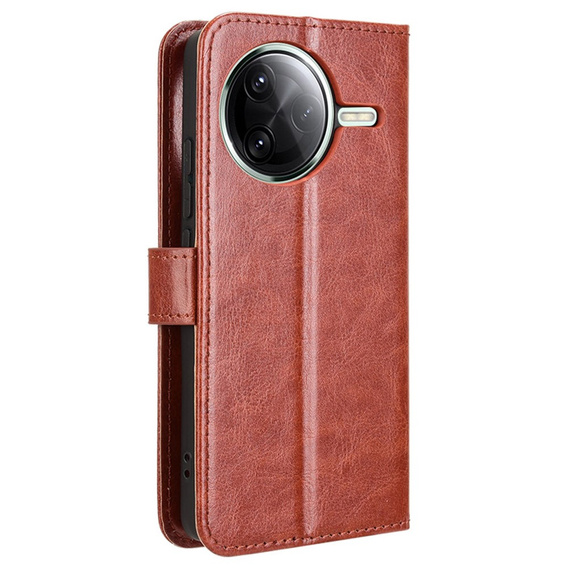 Etui z klapką do Xiaomi Poco F7 Pro, Crazy Horse Wallet, brązowe