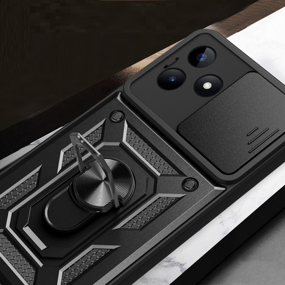 Zestaw Etui pancerne do Realme C53 4G, CamShield Slide, czarne + Szkło