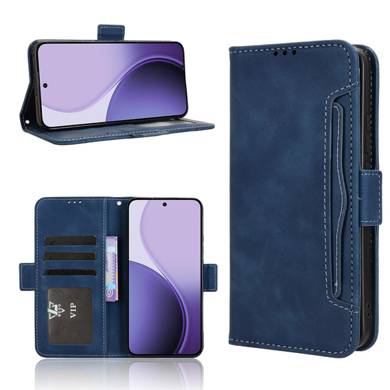 Etui z klapką do Oppo Reno 14, Card Slot, portfelowe, granatowe