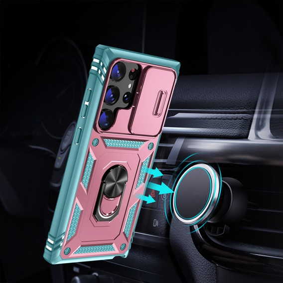 Etui pancerne do Samsung Galaxy S24 Ultra, CamShield Slide, zielone / różowe