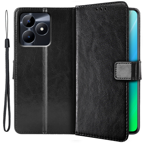 Etui z klapką do Realme C51, Crazy Horse Wallet, czarne