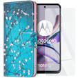 Zestaw Etui do Motorola Moto G53 5G / G23 / G13, portfel z klapką, Sakura + szkło
