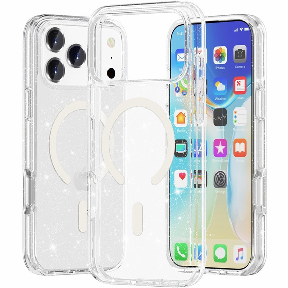 Etui do iPhone 17 Pro Max, do MagSafe, brokat - przezroczyste