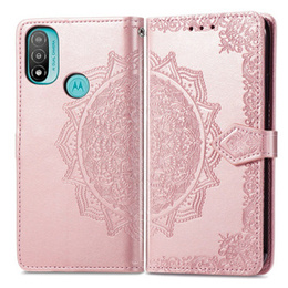 Etui z klapką do Motorola Moto E20/E30/E40, Mandala, różowe rose gold