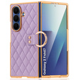 Etui skórzane z ringiem do Samsung Galaxy Z Fold 7 - fioletowe
