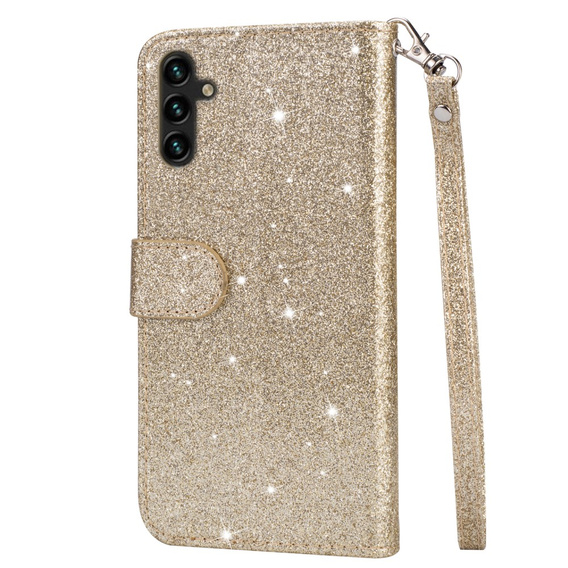 Etui z klapką do Samsung Galaxy A55, Wallet Zipper Pocket Glittery, złote