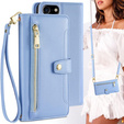 Etui z klapką do iPhone 16E, Wallet Zipper Pocket, niebieskie