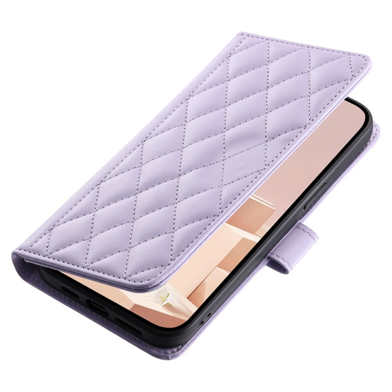 Etui z klapką do iPhone 16 Pro Max, Rhombus Crossbody Leather, fioletowe