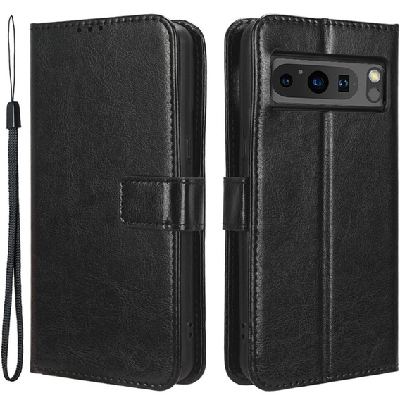 Etui z klapką do Google Pixel 8 Pro, Crazy Horse Wallet, czarne