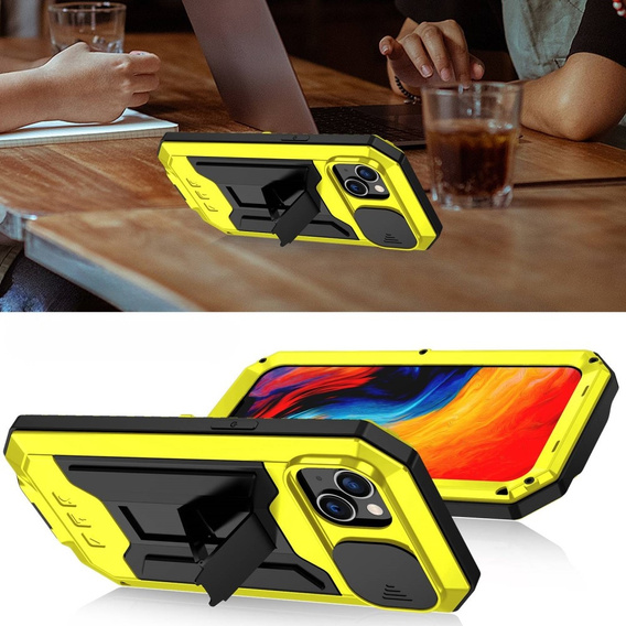 Etui do iPhone 14 Plus, R-JUST CamShield Slide, pancerne, żółte / czarne