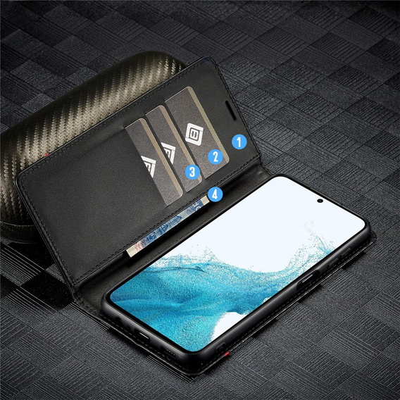 Etui z klapką LC.IMEEKE do Samsung Galaxy A17 5G, z fakturą karbonu, czarne