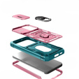 Etui pancerne do Samsung Galaxy S23 Plus, CamShield Slide, różowe / zielone