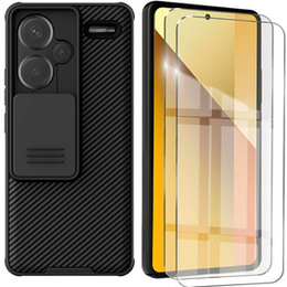 Etui do Xiaomi Redmi Note 13 Pro+, pancerne Nillkin, CamShield Pro, czarne + 2x Szkło hartowane