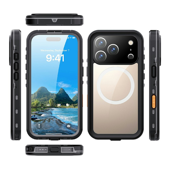Etui do iPhone 17 Pro, Wodoodporne IP68, SHELLBOX MagSafe, czarne