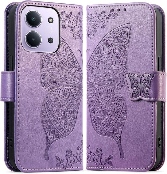 Etui z klapką do Xiaomi Redmi 15C 4G/LTE, Butterfly, fioletowe