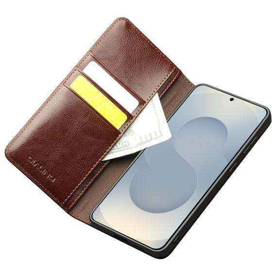 Etui z klapką ze skóry naturalnej do Samsung Galaxy S25 Edge – elegancka ochrona i funkcjonalność - brązowe
