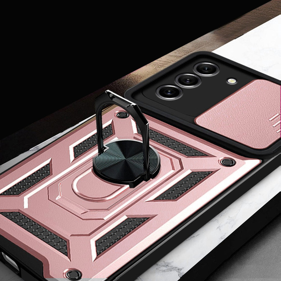 Etui pancerne do Samsung Galaxy S21 FE, CamShield Slide, różowe rose gold