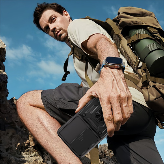 Etui pancerne do Oppo Reno 14, z ochroną aparatu, z podstawką, czarne
