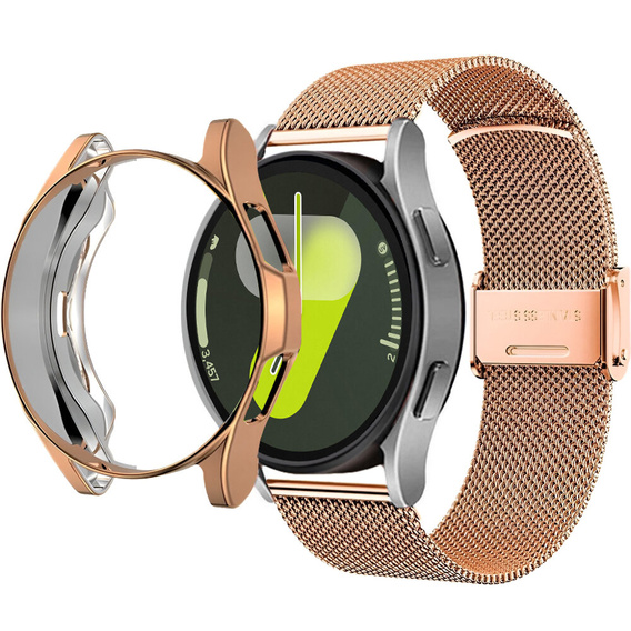 Bransoleta + Etui z Osłoną na Ekran do Samsung Galaxy Watch 7 44mm, Różowe złoto