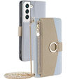 Etui z klapką do Samsung Galaxy S22, Wallet Zipper Pocket, z lusterkiem, niebieskie