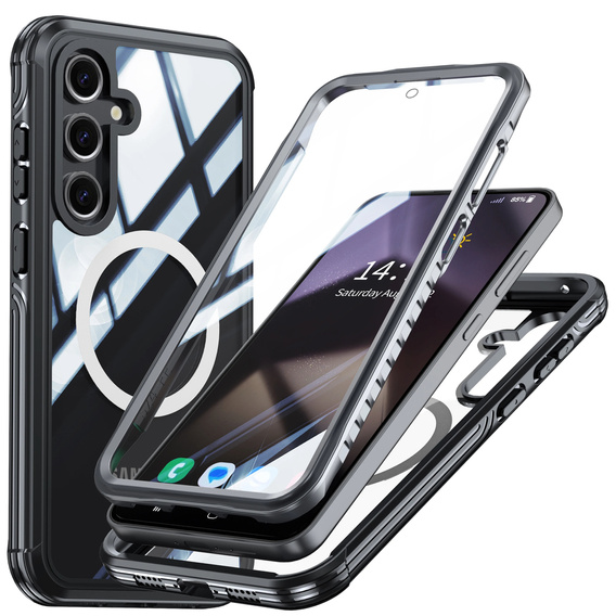 Etui do Samsung Galaxy S24 FE, Shockproof, ze szkłem, do MagSafe, czarne