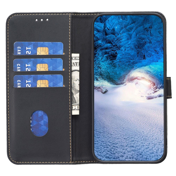 Etui z klapką do Samsung Galaxy A25 5G, BINFEN Wallet, czarne + szkło 9H