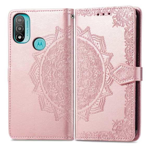 Etui z klapką do Motorola Moto E20/E30/E40, Mandala, różowe rose gold